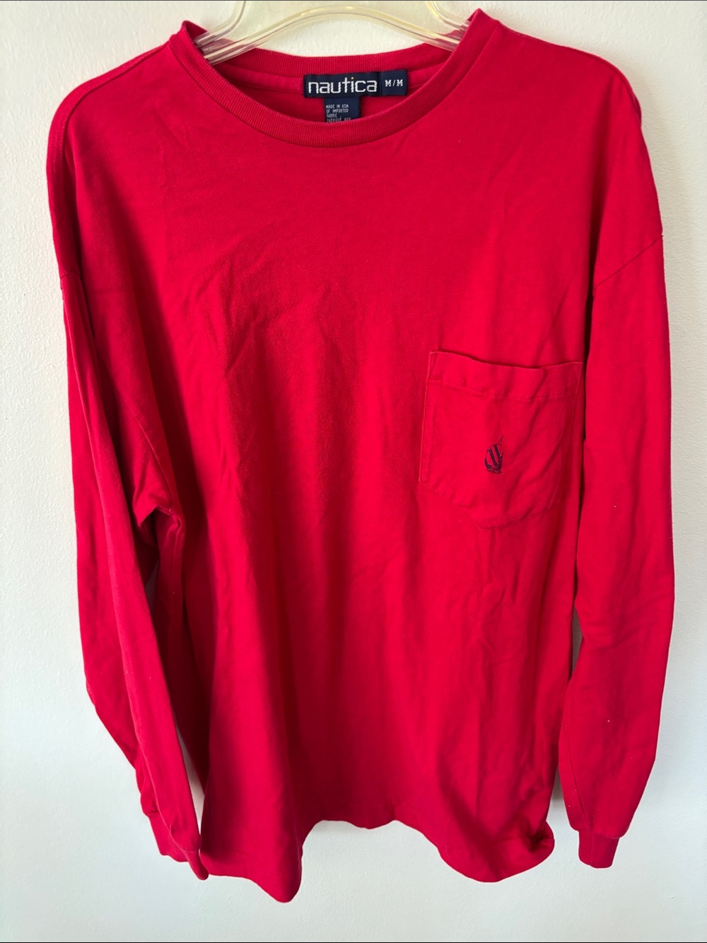 Nautica Men’s Bright Red Long-Sleeve Pocket Tee